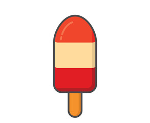 Red white ice lolly illustration. Ice cream, cold fruity dessert and summer food. Isolated vector image