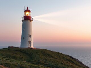 Lighthouse Beam at Tranquil Dusk or Dawn
