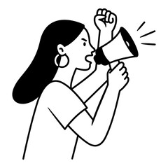 Women's activist icon. An icon about women fighting for their rights. Women's rights activist sticker. Women's rights activist clip art