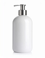 Bath accessory. Light white liquid soap dispenser isolated on white 