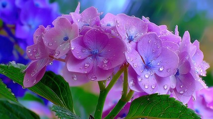 Obraz premium Pink Hydrangea Flower with Water Droplets - Floral Beauty, Spring Bloom, Freshness