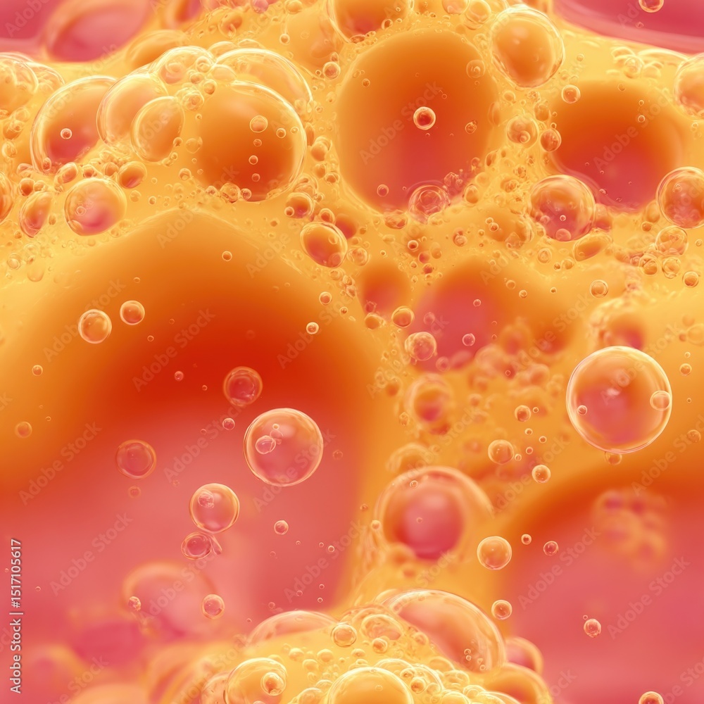 Poster seamless texture dynamic and vibrant featuring bubbles of a fizzy drink on colorful background, perf