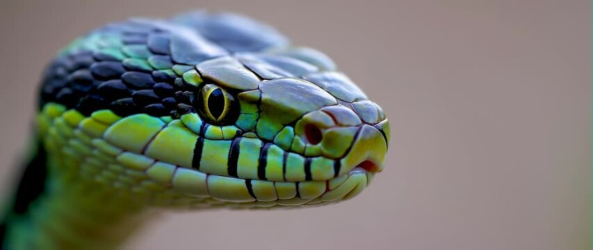 Anamorphic video Closeup pit viper with natural wildlife background
