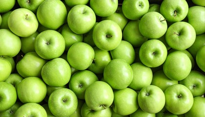 Fresh ripe green apples as background, top view 