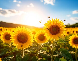Field of Sunflowers Under Summer Sky &ndash; Radiant Nature