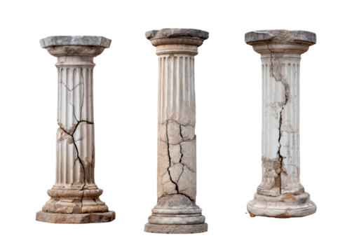 Broken classical column on transparent background, PNG