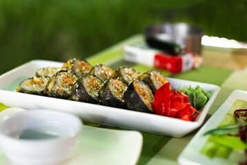 fresh delicious spring rolls served on the table