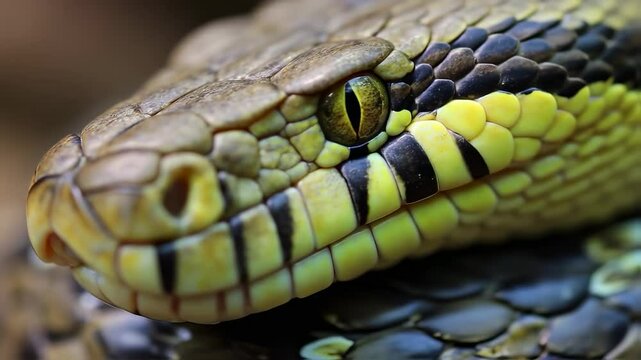 Closeup pit viper with natural wildlife background