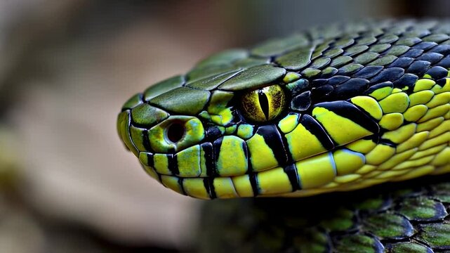 Closeup pit viper with natural wildlife background