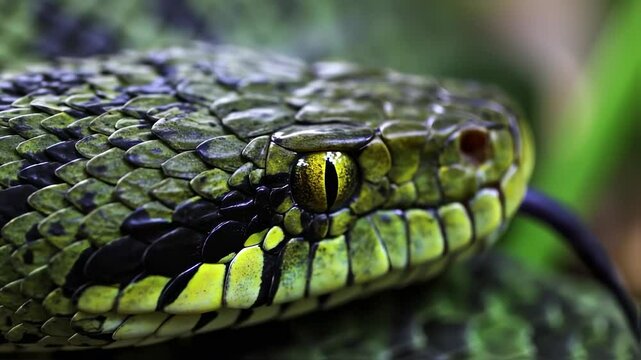 Closeup pit viper with natural wildlife background