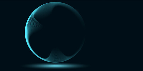 Abstract blue glowing geometric lines on dark blue background. Modern shiny blue circle lines pattern. Futuristic technology concept. Suit for cover, poster,