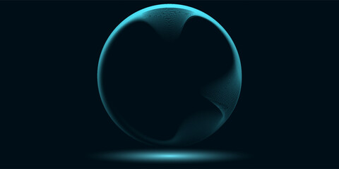 Abstract blue glowing geometric lines on dark blue background. Modern shiny blue circle lines pattern. Futuristic technology concept. Suit for cover, poster,