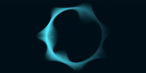 Abstract blue glowing geometric lines on dark blue background. Modern shiny blue circle lines pattern. Futuristic technology concept. Suit for cover, poster,