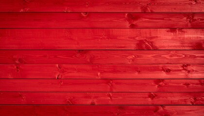 Fototapeta premium Red wood background with copy space for design. Wide banner. Painted wood planks.