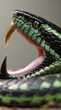 Vertical video Closeup pit viper with natural wildlife background