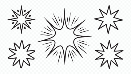 Vector illustration set of abstract sparkle symbols including star, snowflake, sun, and flower shapes for season art design