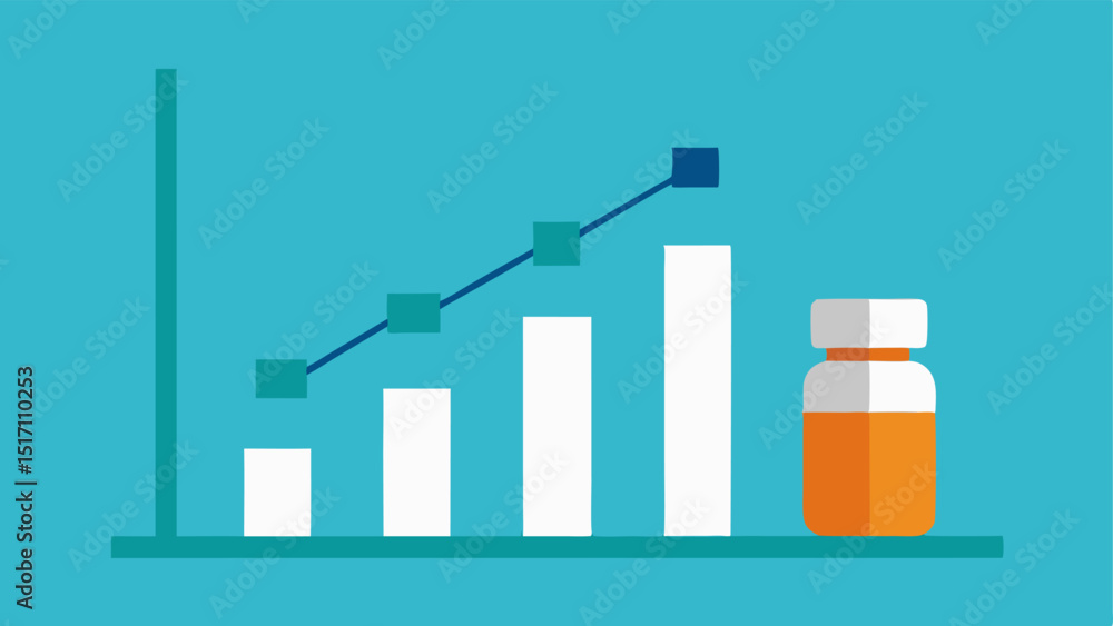 Poster graph upward trend a graph with an upward trend line and a pill bottle at the base
