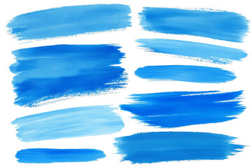 Abstract blue watercolor brush strokes collection isolated on white background
