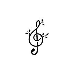 treble clef music note logo with plant decoration in flat design
