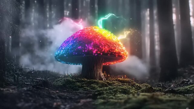 Illuminated mushroom in a forest