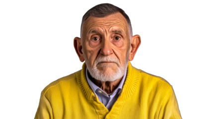 Senior mature male portrait, expressive facial features, cut out transparent
