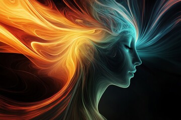 A vibrant representation of emotions through colorful abstract patterns flowing from a silhouette.