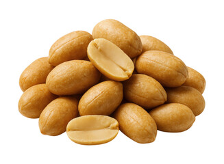 Obraz premium Delicious and Crunchy Roasted Peanuts Piled High with a Few Halves Displayed, Perfect for Snacking or Cooking, Isolated on Transparent and White Background