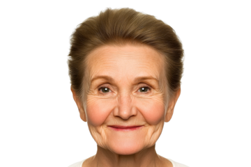 Mature woman facial close up, isolated portrait, cut out transparent