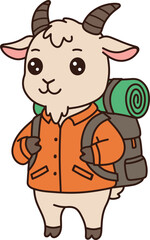 Cartoon Goat with Backpack Ready for Adventure