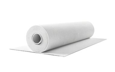 Fototapeta premium Rolled white yoga mat floating gracefully with minimalist style and smooth texture isolated on transparent background PNG