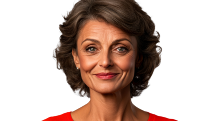 Mature Woman Portrait, Close Up with Gray Hair, Smiling, cut out transparent