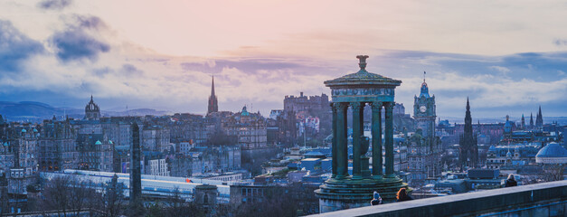 Calton hill in Edinburgh Scotland in united kingdom during sunset	
