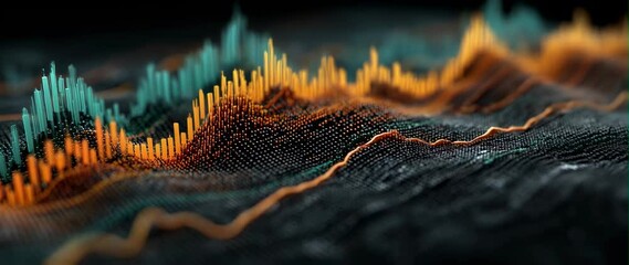 Anamorphic video abstract digital art, finance chart, stock market, statistics, data visualization, technical analysis, candlestick chart, line graph, trend lines, bar graph - Powered by Adobe