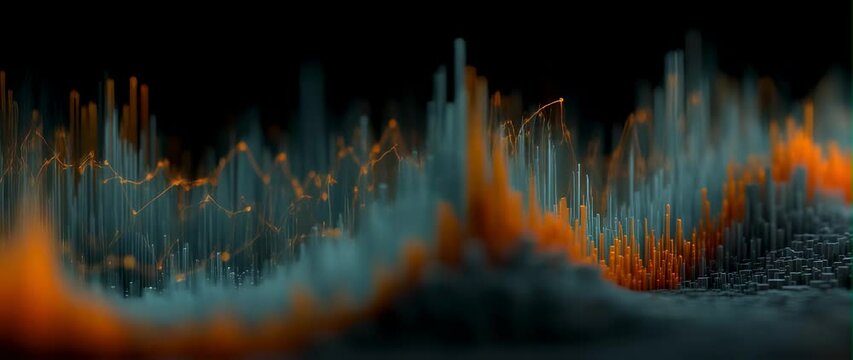 Anamorphic video abstract digital art, finance chart, stock market, statistics, data visualization, technical analysis, candlestick chart, line graph, trend lines, bar graph