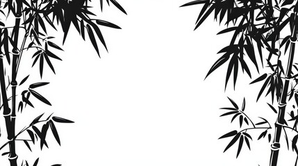 Elegant black bamboo silhouettes framing a blank white space for design use
