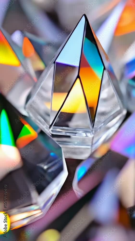 Poster abstract arrangement of prism reflections and refractions displaying vibrant spectral colors in a ge
