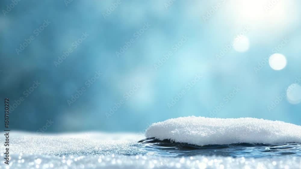 Poster serene winter landscape: a serene, minimalistic winter landscape featuring a patch of snow and icy w