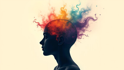 Abstract Human Silhouette with Exploding Rainbow Brain