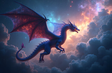 Nebula dragon emerging from cosmic storm stars glowing