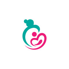 family love care logo with mother and child icon in flat design style