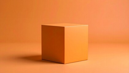 Pastel orange kraft box mockup on orange background. 