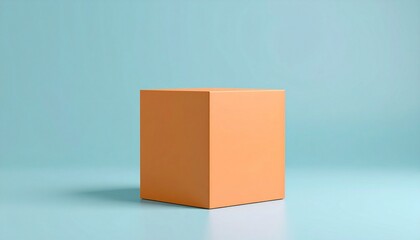 Pastel orange kraft box mockup on blue background.