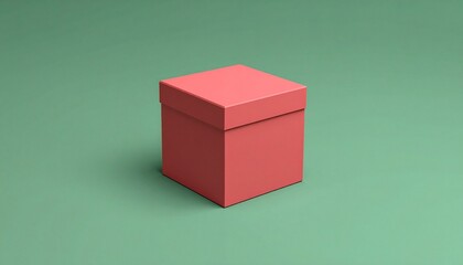 Obraz premium Pastel red kraft box mockup on green background. 
