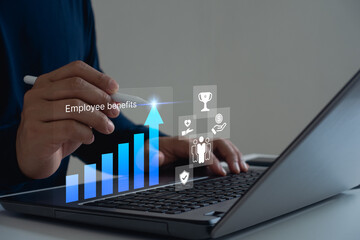 Businessman benefits grown-up management employee develop long-term strategies, bonus pay, Indirect, healthcare, insurance, workplace incentives. Employee benefits and compensation strategy concept.