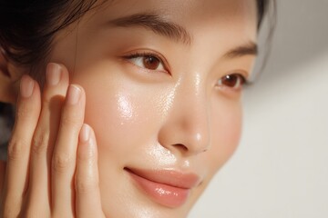 Radiant Skin: A close-up capturing the luminous beauty and glow of healthy, well-hydrated skin in soft, natural light.
