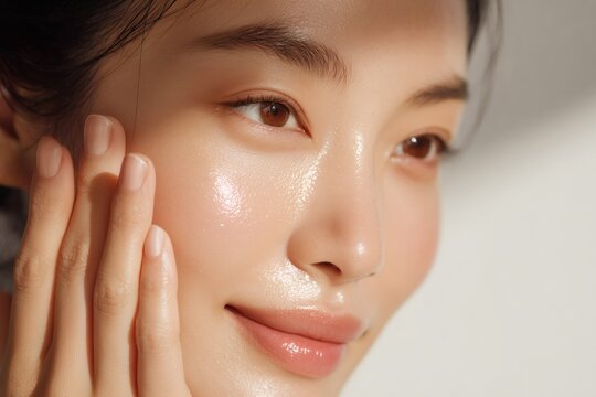 Radiant Skin: A close-up capturing the luminous beauty and glow of healthy, well-hydrated skin in soft, natural light.
