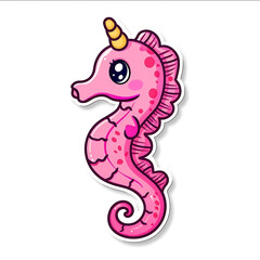 Pink seahorse sticker simple and cute cartoon sticker style on a white backgrounda simple chibistyle cute anime drawingCartoonMinimalist styleAdorableSimple