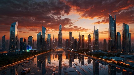 Fototapeta premium A futuristic cityscape made entirely of shining metallic surfaces