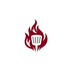 bbq beef spatula logo with fire symbol in flat design