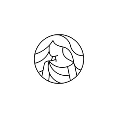 female goddess logo in circle frame with line art design